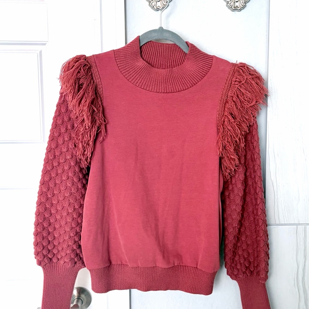 Anthropologie Dolan Fringed Sweater with Bubble Sleeves - Size Small